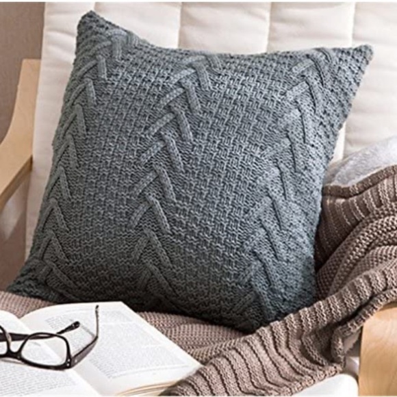 Dark Grey Textured Cozy Knit Chic Farmhouse Bohemian Trendy Throw Pillow Case - Picture 12 of 12